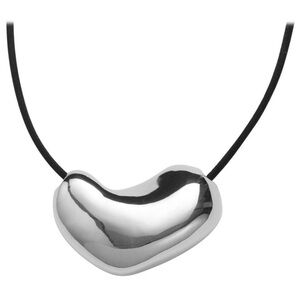 AGMES Sterling Silver Abstract Sculpted Heart Pendant Necklace Black Cord $350